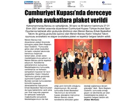 Cumhuriyet Kupası maçında dereceye giren avukatlarımıza plaket verildi