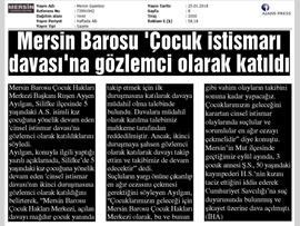 BASINDA BAROMUZ (Çocuk Hakları Merkezimiz, Çocuk İstismar Davasında Gözlemci Oldu)