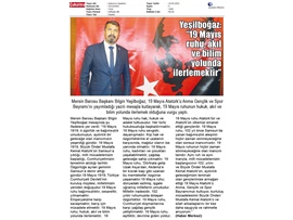Başkanımız Yeşilboğaz'dan 19 Mayıs mesajı