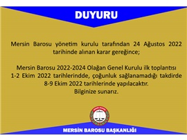 MERSİN BAROSU 2022-2024 GENEL KURUL DUYURUSU