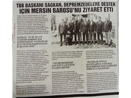 TBB Başkanı Sağkan, depremzedelere destek için Baromuzu ziyaret etti
