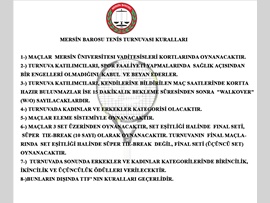 MERSİN BAROSU TENİS TURNUVASI KURALLARI