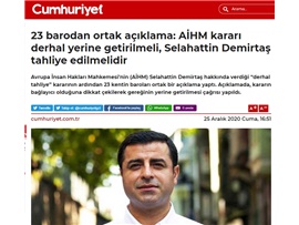 Baro Başkanlarından ortak açıklama: "AİHM kararı uygulanmalı, Selahattin Demirtaş serbest bırakılmalı")