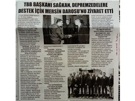 TBB Başkanı Sağkan, depremzedelere destek için Baromuzu ziyaret etti