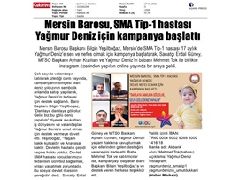 Baromuz SMA Tİp-1 hastası Yağmur Deniz için kampanya başlattı