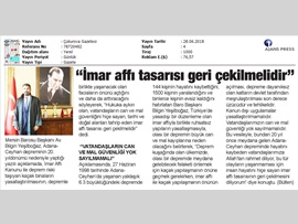 BASINDA BAROMUZ (Baro Başkanımız Bilgin Yeşilboğaz: "İmar Affı Yasa Tasarısı Geri Çekilmelidir)
