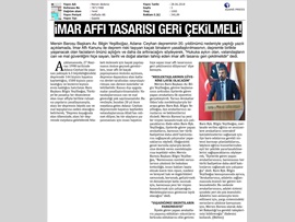 BASINDA BAROMUZ (Baro Başkanımız Bilgin Yeşilboğaz: "İmar Affı Yasa Tasarısı Geri Çekilmelidir)