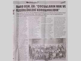 BASINDA BAROMUZ (Mersin Barosu Çocuk Hakları Merkezi Bşk. Av. Ruşen Ayşen Ayılgan'ın 'Dünya Çocuk Hakları Haftası' Basın Açıklaması)