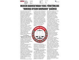 Mersin Barosu'ndan belediyelere, "Hukuka uygun davranın" çağrısı