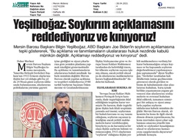 Yeşilboğaz: "Soykırım açıklamasını reddediyoruz ve kınıyoruz"