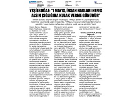 Başkanımız Yeşilboğaz'dan 1 Mayıs Emek ve Dayanışma Günü Mesajı