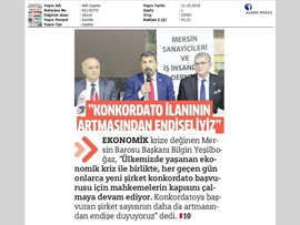 BASINDA BAROMUZ (Yeşilboğaz: Konkordato İlanının Artmasında Endişe Ediyoruz")