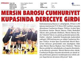 Mersin Barosu  Cumhuriyet Kupasında dereceye girdi