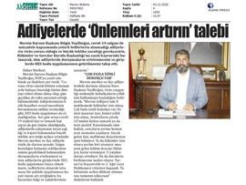 BASINDA BAROMUZ (Başkanımız Yeşilboğaz'dan HSK'ya, adliyelerde pandemi önlemlerini artırın talebi)