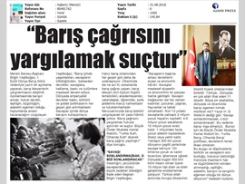 BASINDA BAROMUZ (Baro Başkanımızın 1 Eylül Dünya Barış Günü Mesajı)