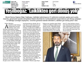 Yeşilboğaz: "Laiklikten geri dönüş yoktur"