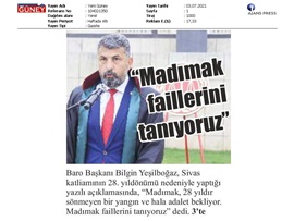 Yeşilboğaz 'Madımak faillerini tanıyoruz'