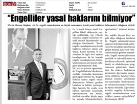 BASINDA BAROMUZ (Başkanımızın 3 Aralık Dünya Engelliler Günü Mesajı)