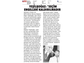 Başkanımız Yeşilboğaz'dan, Baro seçimlerine kısıtlama getirilmesine tepki