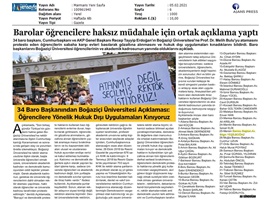 35 Baro başkanından, Boğaziçi öğrencilerine müdahaleye tepki