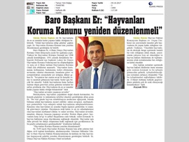 BASINDA BAROMUZ (4 Ekim Dünya Hayvanları Koruma Günü Mesajı) 03.10.2017