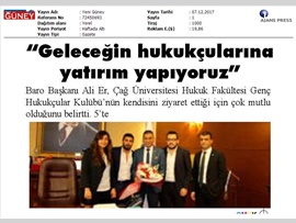 BASINDA BAROMUZ (Baro Başkanımız Av. Ali Er, "Geleceğin Hukukçularına Yatırım Yapıyoruz" dedi.)