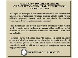 AMEDSPOR’A YÖNELİK SALDIRILAR, AYRIMCILIK YASAĞININ İHLALİ VE TEHDİT SUÇU KAPSAMINDADIR