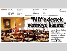 BASINDA BAROMUZ (Mersin İdman Yurdu Yönetim Kurulu'ndan Baro Başkanımız Av. Ali Er'e Ziyaret)