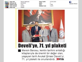 BASINDA BAROMUZ (Av. Şinasi Develi'ye 71. Yıl Plaketi)