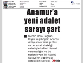 BARO BŞK. BİLGİN YEŞİLBOĞAZ: "ANAMUR'A YENİ ADALET SARAYI ŞART")