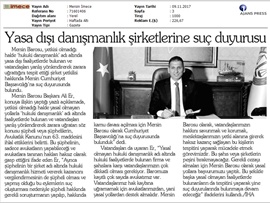 BASINDA BAROMUZ (Mersin Barosu Başkanlığı'nca ‘yasa dışı hukuki danışmanlık’ yapan şirket yetkililerine karşı suç duyurusunda bulunuldu.)