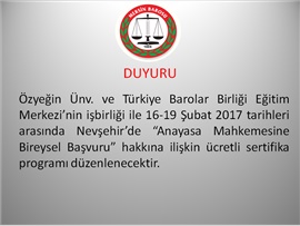 Anayasa Mahkemesine Bireysel Başvuru Sertifika Programı.