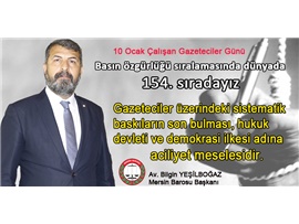 BAŞKANIMIZ YEŞİLBOĞAZ'DAN 10 OCAK ÇALIŞAN GAZETECİLERİ GÜNÜ MESAJI