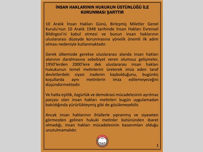 İNSAN HAKLARI MERKEZİMİZ: "İNSAN HAKLARININ HUKUKUN ÜSTÜNLÜĞÜ İLE KORUNMASI ŞARTTIR”