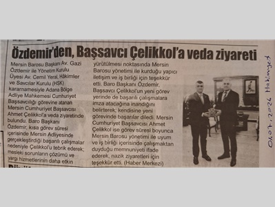 Mersin Cumhuriyet Başsavcısı Ahmet Çelikkol'a veda ziyareti