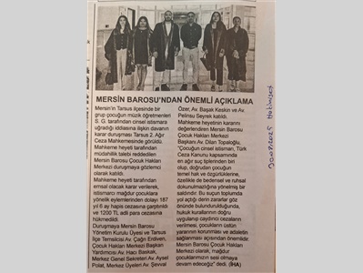 Çocuk Hakları Merkezimiz, istismar davasına katıldı