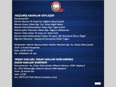 MERSİN BAROSU'NUN KURULUŞUNUN 100. YIL ETKİNLİKJ TAKVİMİ