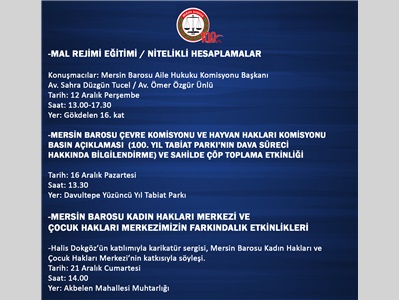 MERSİN BAROSU'NUN KURULUŞUNUN 100. YIL ETKİNLİKJ TAKVİMİ