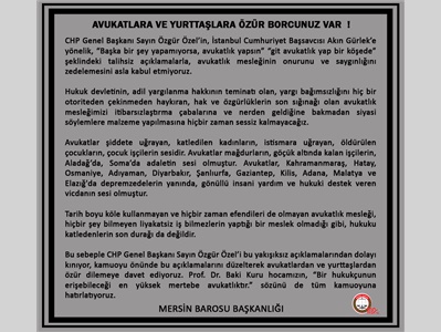 AVUKATLARA VE YURTTAŞLARA ÖZÜR BORCUNUZ VAR !
