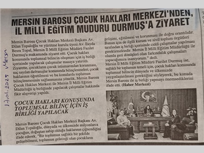 ÇHM ' den Mersin İl Milli Eğitim Müdürlüğü ' ne ziyaret