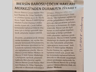 ÇHM ' den Mersin İl Milli Eğitim Müdürlüğü ' ne ziyaret
