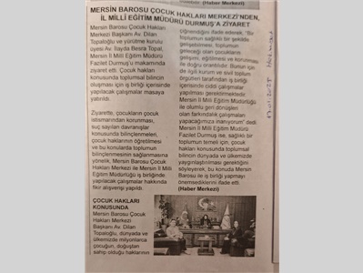 ÇHM ' den Mersin İl Milli Eğitim Müdürlüğü ' ne ziyaret