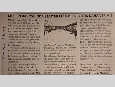 Mersin Barosu ' nda staj eğitimleri artık daha verimli