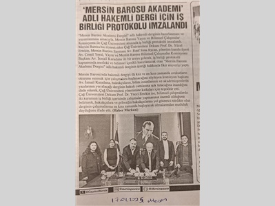 Mersin Barosu Akademi Dergisi için ptorokol imzalandı