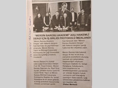 Mersin Barosu Akademi Dergisi için ptorokol imzalandı