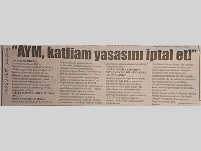 Hayvan Hakları Komisyonumuzdan katliam yasasına tepki
