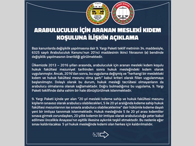 ARABULUCULUK İÇİN ARANAN MESLEKİ KIDEM KOŞULUNA İLİŞKİN AÇIKLAMA
