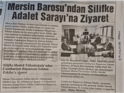 Mersin Barosu'ndan Silifke C. Başsavcısı Selman Eskiler'e ziyaret