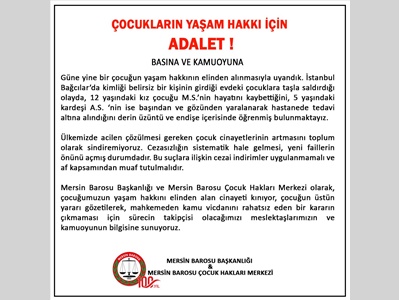 ÇOCUKLARIN YAŞAM HAKKI İÇİN ADALET !
