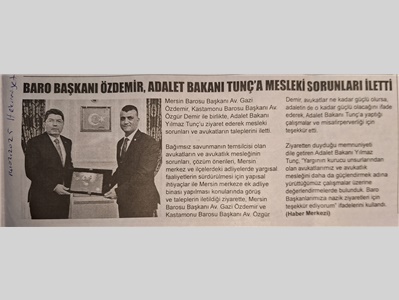Baro Başkanımız Av. Gazi Özdemir ' den Adalet Bakanı Yılmaz Tunç  '  a ziyaret